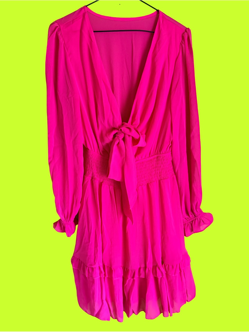 *NWOT* Hot Pink Tie-Front Ruffle Mini Dress | Size Medium